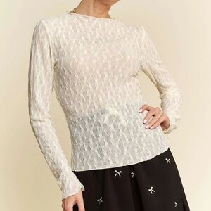 DAVI & DANI Long Sleeve Sheer Small Embroidered Lace Top NWT